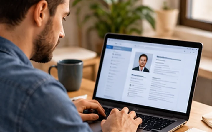 Persona che prepara il CV sul laptop