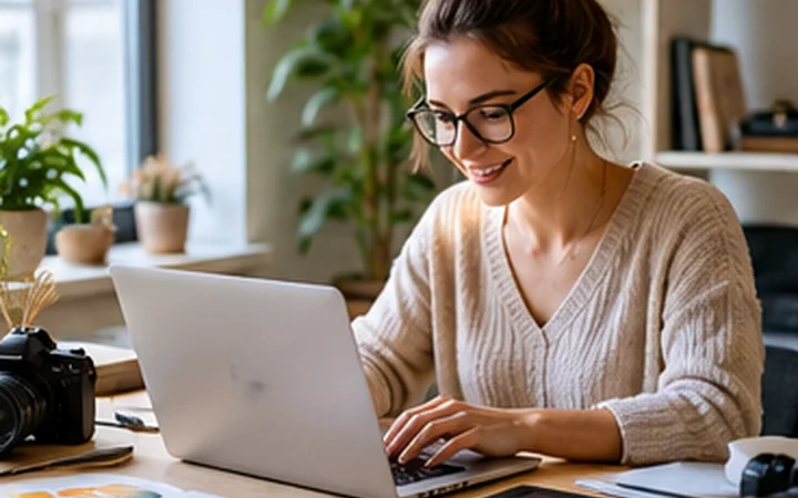 Freelancer care lucrează la laptop